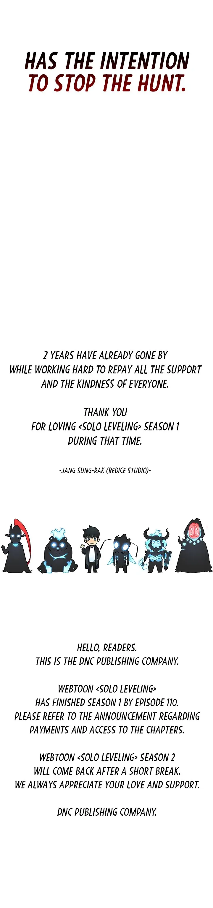 Solo Leveling manga, chapter 110 - Season 1 Finale, page 34 of 35