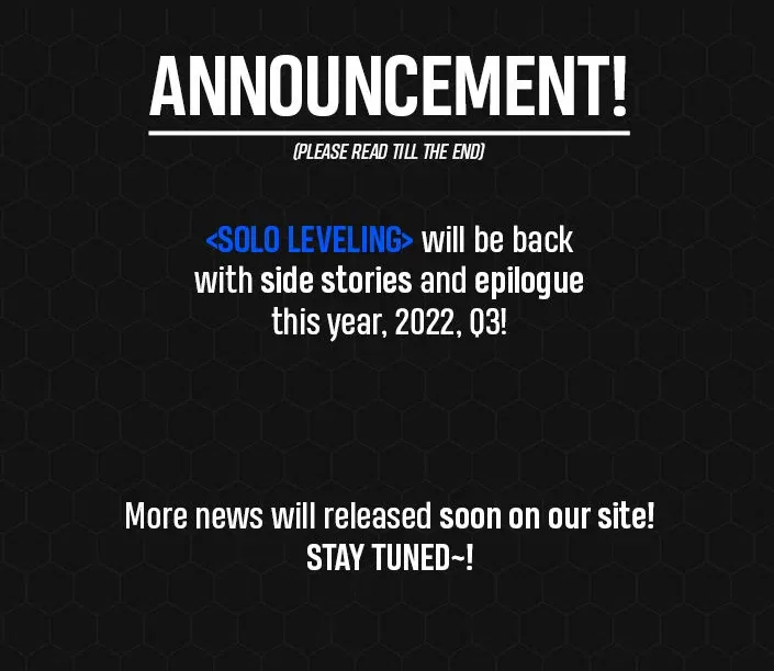 Solo Leveling manga, chapter 179.5 - Announcement, page 1 of 1
